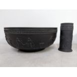 A late 19th/early 20th century Wedgwood black basalt fruit bowl in the dancing hours design, 10cm