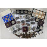 A mixed collection of coins to include Victorian and later pennies, commemorative Crowns to