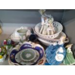 A mixed lot of ceramics to include a 19th century French hand painted dish, Wedgwood Jasperware