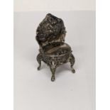 A silver miniature chair hallmarked Sheffield 1900, 11.9g Location: