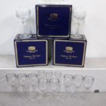 Three boxed sets of Thomas Webb crystal glasses, together with a collection of plastic glasses