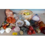 Specimen stones and glass, together with stone models of animals Location: 6.5