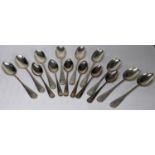 Silver teaspoons to include a set of nine and set of six rat tail patter, 181g Location: