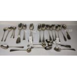 A selection of Georgian and later teaspoons to include a set of five spoons, hallmarked London 1787,