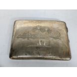 A white metal Continental engraved cigarette case, 128.4g Location: