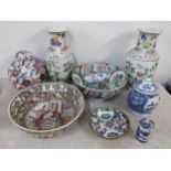 A selection of 20th century Oriental porcelain to include two Canton bowls, a ginger jar and other