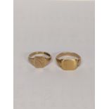 Two yellow metal signet rings, total weight 6.3g Location:
