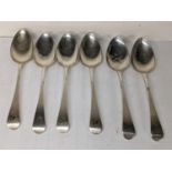 A set of six George IV silver teaspoons, hallmarked London 1827, 94g Location: