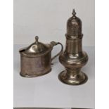 A silver pepper pot, London 1772, together with a mustard pot, London 1898, total weight 133.6g