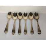 A set of six George III silver teaspoons, hallmarked London 1810, 88.2g Location: