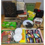 A mixed lot to include binoculars, bible, printing books, silver brush and other items Location: