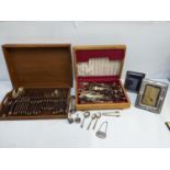 A selection of silver, silver plate and cased wooden handled canteen of cutlery set, to include