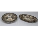 Two silver bon bon dishes with embossed decoration, 101g Location: