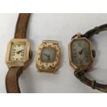 Three early 20th century 9ct gold ladies watches, two with straps Location: