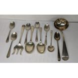 Silver flatware to include spoons, a sauce ladle and a fork, 205g Location:
