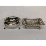 Two early 20th century silver salt pots to include one of rectangular form hallmarked Chester