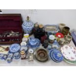 A mixed lot to include German tankards, Copeland and Spode, Chinese style table lamp, Lieberman &