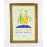 A vintage Jacobs Butter Crackers advertising glass sign, depicting two girls holding buttercup