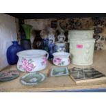 A selection of ceramics and glassware to include Wedgwood glass duck, and Jasper ware pin dishes,