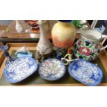 A Majolica blue leaf part serving set and other ceramics to include Wedgwood Location: RAB