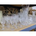 Glass to include sets and part sets to include six champagne, wine glasses, decanter,