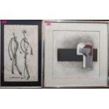 A modernist artwork signed by the artist Paul Fowler and dated September 1974 set into a modern