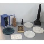 A mixed lot to include Classical Bisque style plaques and others, along with a replica Phestas