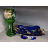 An early 20th century Carlton ware lustre glazed twin handled fruit bowl and a Bohemian green