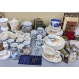 A mixed lot to include Poole Summer Glory, vintage tins, Palissy tea service, books, lighters, and