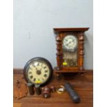 Clocks and clock parts to include a 19th century wooden cased station master's dial clock, white