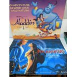 Aladdin and Pocahontas - two cinematic Disney film posters mounted on board, circa 1980's,