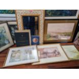 Prints, mirrors and books to include William Russel Flint The Jubilee Exhibition The Golden Years by