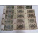 A grop of banknotes to include approx 32 Russian 1905-12 notes, and approx 12 German bank notes,