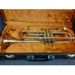 A Boosey & Hawkes brass trumpet No: 400, in a fitted case. Location:BWR