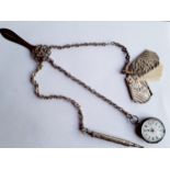 An early 20th Century silver plated chatelaine, comprising a fob watch, a notebook and a