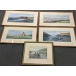 Colin Morse - four watercolours of Pembrokeshire and a print, framed and glazed, Location:
