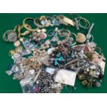 A quantity of modern fashion jewellery and key rings together with a quantity of silver items