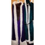 Dressing-up clothing-Two extra long capes in green and purple velvet with white faux fur trim
