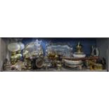 A mixed lot of metalware to include trophies, silver plate, Indian knife, fine side set and a