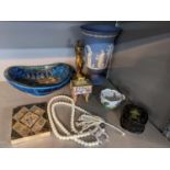 A mixed lot to include a Chinese Canton trinket box A/F, Wedgwood vase, Augustus Rex Cup, Bitossi