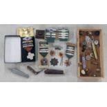 A mixed lot to include a silver Driving medal, boxed and other plated examples, pen knives,