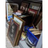 A large mixed lot to include a pair of sacred heart prints, a scientific portrait, a Blue Band