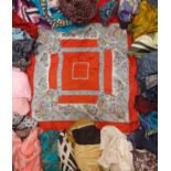 A quantity of vintage scarves, mainly silk examples to include Indian examples, a 1960's Jean Desses