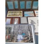 A quantity of mixed prints to include 2 Barry Claughton Grange-in-Borrowdale river scenes, and a