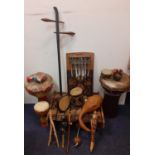 African tourist musical instruments to include a xylophone, together with mixed drums and other