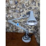 A Vintage Herbert Terry anglepoise lamp model 75, with rocker switch to bac of shade, grey colourway