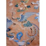 A 19th Century Chinese fine embroidered panel of a 4 toed Peng or Dapeng (大鵬) with clouds and a