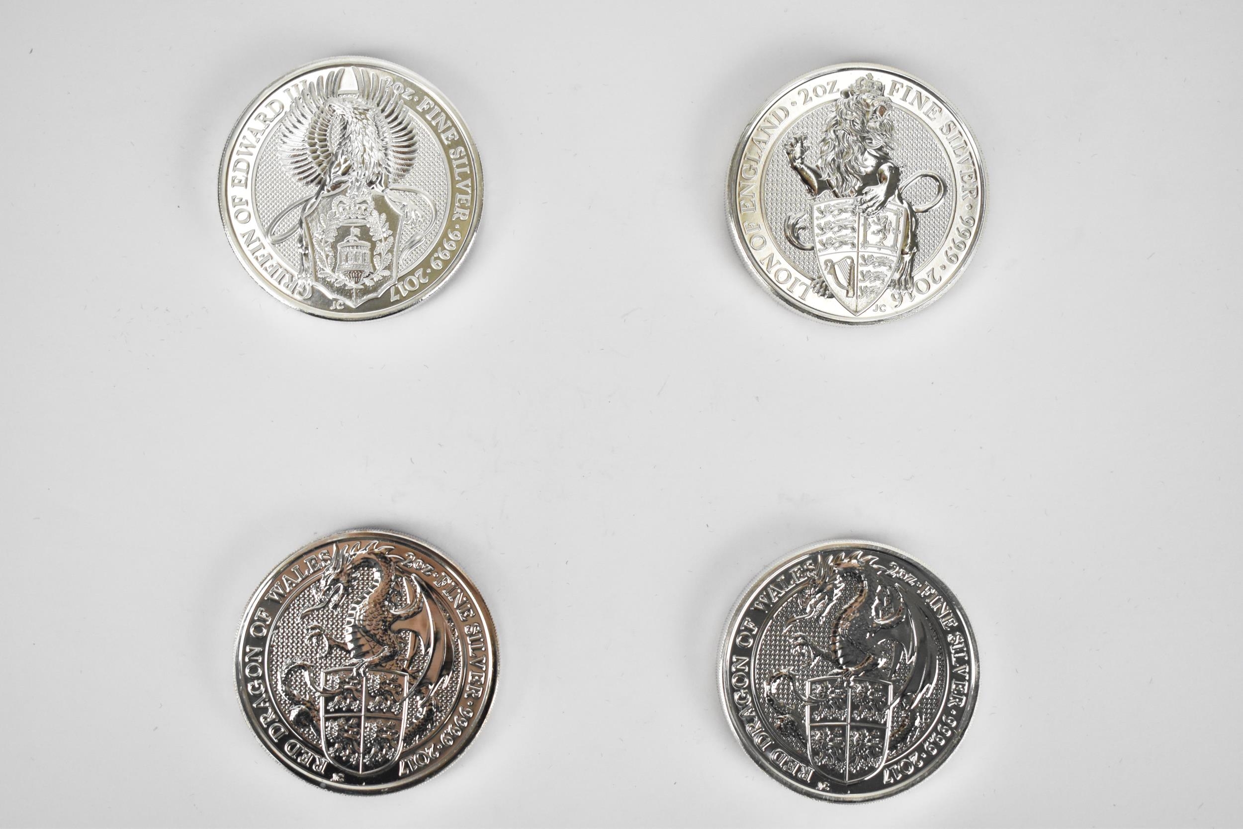 United Kingdom - Elizabeth II (1952-2022) Queen's Beasts, group of four 2 oz fine silver 5 Pound