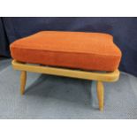 A vintage Ercol blonde beech footstool with loose cushion, 36cm h x 69.5cm w Location:
