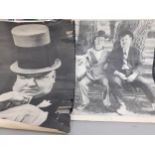 A Personality Posters UK Ltd poster of Laurel and Hardy backed in Hessian A/F, Charlie Chaplin A/F